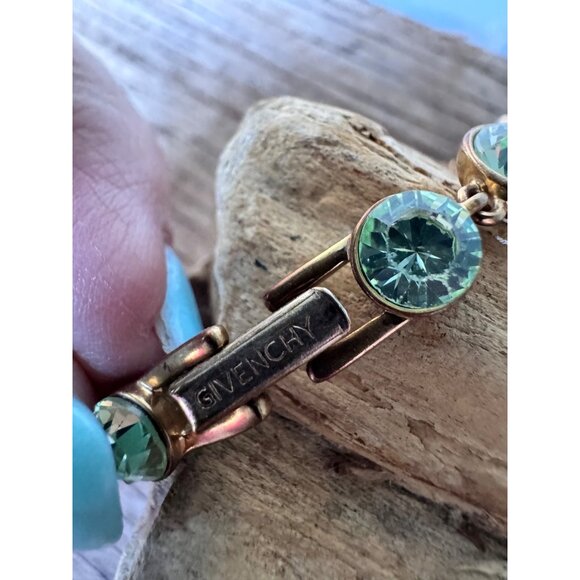 Givenchy Aqua Crystal Bracelet Gold Tone Link Design Signed Vintage - Picture 5 of 5